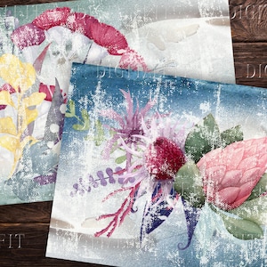 Distressed Florals Junk Journal Digital Kit, Instant Download, 10 Printable Pages, PDF