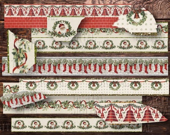 Christmas Washi Tape Strips & 60+ Christmas Torn Ripped Paper Pieces,  Holiday  Printable PDF