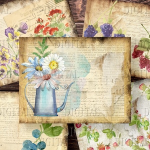 Süßer Garten Junk Journal Kit, Sommer Garten Collage Seiten, Junk Journal bedruckbar, 10 Seiten, Vintage Ephemera, PDF