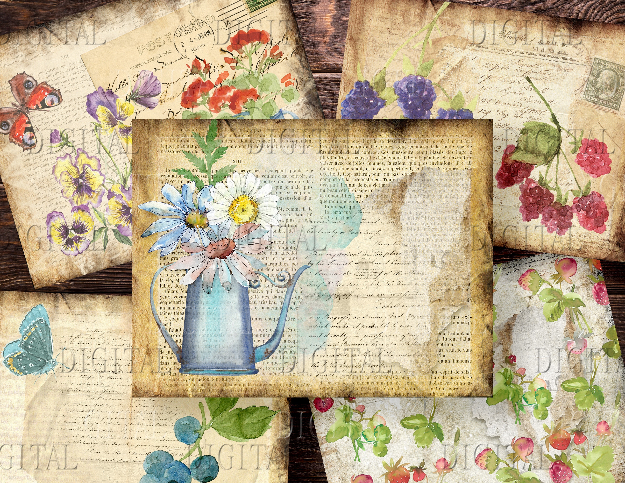 Sweet Garden  Junk Journal Kit, Summer Garden Collage Pages, Junk Journal Printable,  10 Pages, Vintage Ephemera, PDF