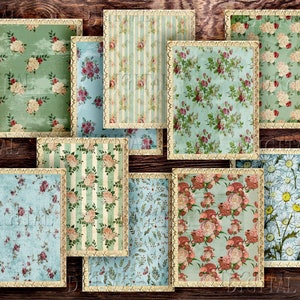 Vintage Blue Floral Paper, 10 Junk Journal Pages, Vintage Collage Sheet, PDF