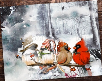 Happy New Year Junk Journal Pages, Winter Birds & Snowmen, Digital Paper for Scrapbook, Christmas Collage Sheets, PDF