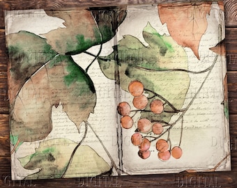 Fall Leaves Junk Journal,  19 Autumn  Pages,  Botanical Digital Paper, PDF