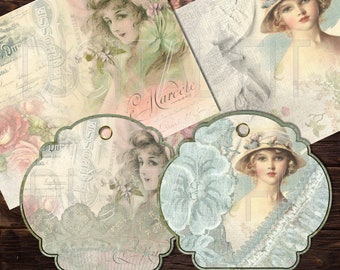 Victorian Ladies Junk Journal Kit: Vintage Ephemera, Tags, Pockets (PDF)