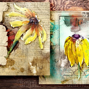 Papel Margarida Amarela, 6 Páginas de Diário Digital Floral, 11 x 8,5, Diário para Imprimir, PDF