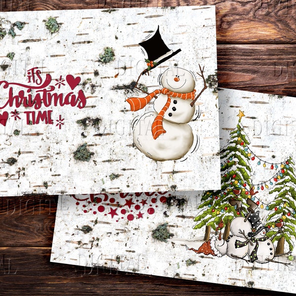 Funny Snowman Digital Paper, Set 2, Christmas Collage Sheets, PDF