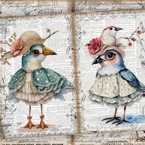 Amazing Birds, Journal Paper, 11" x 8.5",  Whimsical Birds Junk Journal Pages, PDF