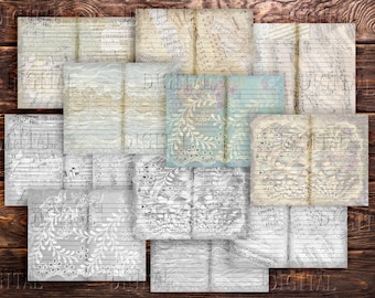 Vintage Style Lined Paper, Junk Journal Pages, Landscape View, Set of 12,  Instant Download, PDF