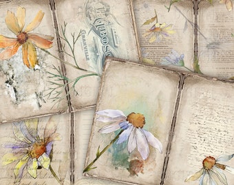 Daisy Journal Kit, 6 Digital Junk Journal Pages, 11 x 8.5, Printable Journal Ephemera, Paper Craft