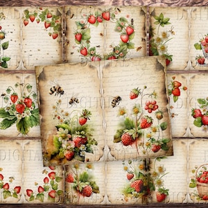 Strawberry Bee, kit de journal indésirable, 10 pages de journal vintage, journal imprimable abeilles indésirable, kit digi fraise, PDF