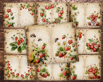 Strawberry Bee Junk Journal Kit: Vintage Printable Pages (PDF)