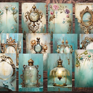 Turquoise achtergrond dagboekpagina's, groenblauw themadagboek, blauwgroen grunge noodlijdende achtergrond, verouderd scrapbookingpapier