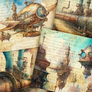 Steampunk Town, Junk Journal Kit, 14 Steampunk Industrial Digitale Seiten, Steampunk Art, PDF