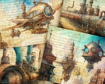 Steampunk Town Junk Journal Kit: 14 Industrial Digital Pages (PDF)