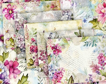 Decorative Paper,  10 Junk Journal Pages, Digital Scrapbooking, 11" x 8.5", PDF