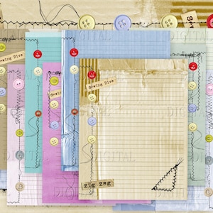 Carta a righe "Sewing Stitches", 10 pagine di diario "Junk Journal", carta "Sewing Diva", 8,5 x 11, download immediato, PDF