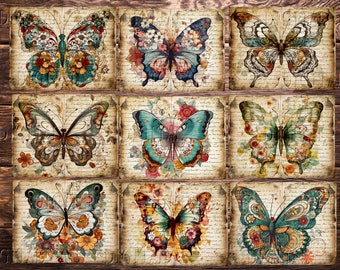 Watercolor Butterfly Junk Journal Kit: Vintage Digital Pages (PDF)