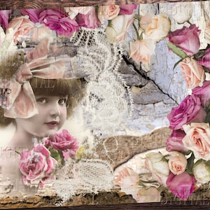 Junk Journal Kit, Vintage Collage Sheets Girls and Roses,  Tags, Envelopes, Victorian Girls Ephemera, PDF