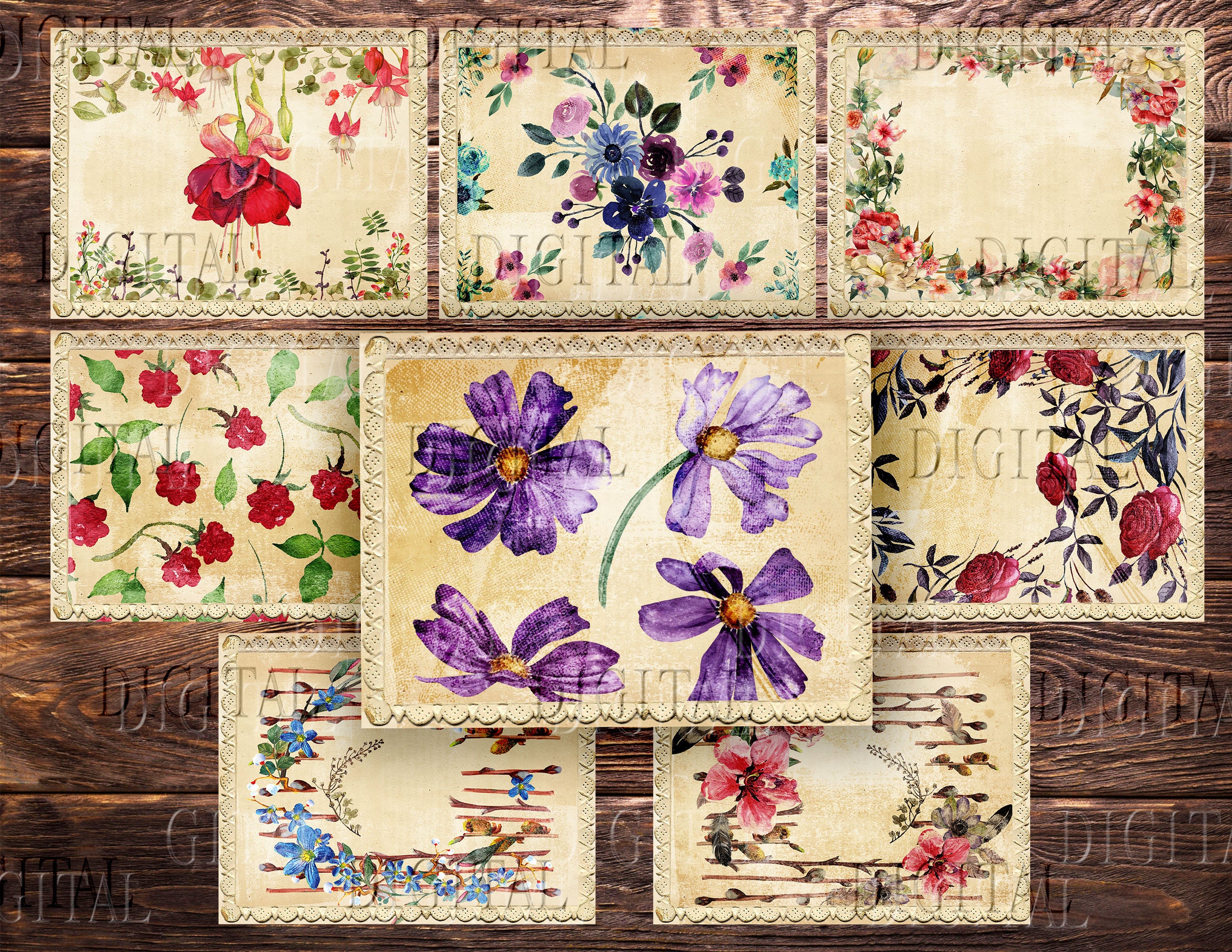 Decorative Floral Papers, 8 Vintage Flower Papers, PDF - Etsy