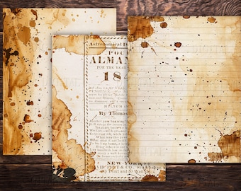 Coffee Stained Paper, Vintage Journal Pages, Junk Journal Supplies (PDF Download)