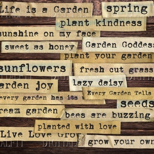 Garten Wörter & Phrasen, digitale Garten Wörter, Scrap Journal Ephemera, Sofort Download, JPG