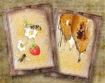 Vintage Honey Bees Journal Cards: Printable Collage Sheet (PDF)