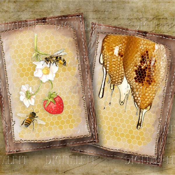 Vintage Honey Bees, Junk Journal Cards, 10 Digital Journal Cards, Printable ATC Size Cards, Collage Sheet , PDF