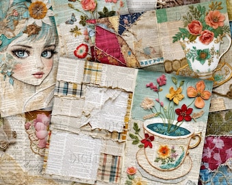 Vintage Tea Journal: Embroidery Tea Time Collage (PDF)