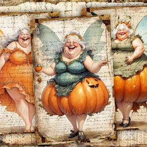 Kürbisfee, Aquarell, wunderliche alte Dame, Digitales Papier, 23 halbe Seiten Halloween, PDF