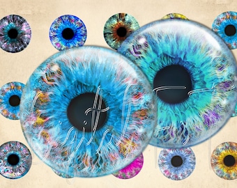 Eyes Digital Printable Download Collage Sheet Iris Pendant Round Circles 1.5", 1.25", 1"