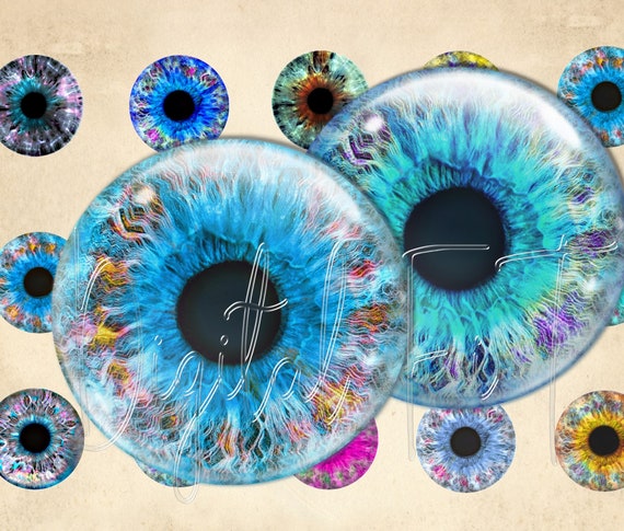 Eyes Digital Printable Download Collage Sheet Iris Pendant Round Circles 1.5", 1.25", 1"