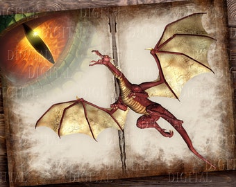 Dragon Junk Journal Printable Pages,  Dragon Digital Paper Pack, Fantasy Junk Journal, 12 pages