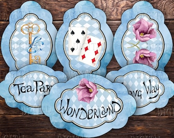 Alice in Wonderland 28 Tags, Envelopes, Cards, Labels, Digital Printable, PDF