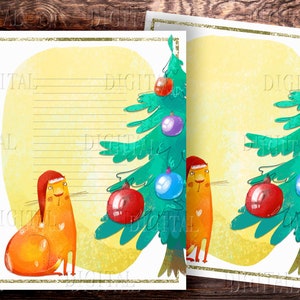 Gato de Natal, Papel Digital de Árvore de Natal, Feliz Ano Novo para Imprimir, Páginas Pautadas e em Branco