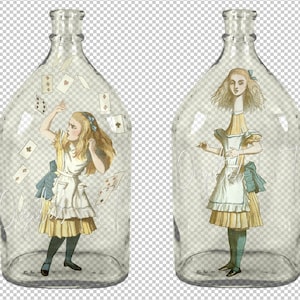 Alice au pays des merveilles, bouteilles en verre vintage, numérique, 6 PNG