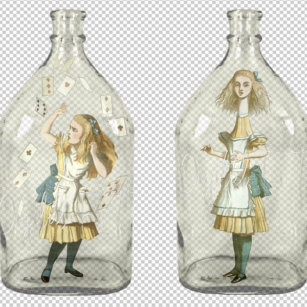 Alice In Wonderland, Vintage Glass Bottles, Digital, 6 PNG