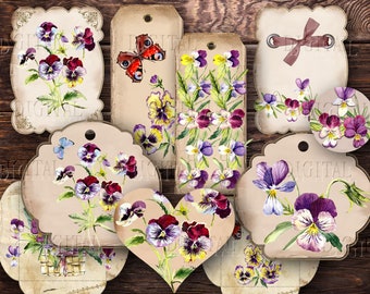 Pansy Flowers Ephemera: Shabby Chic Tags, Labels, Envelopes (PDF)