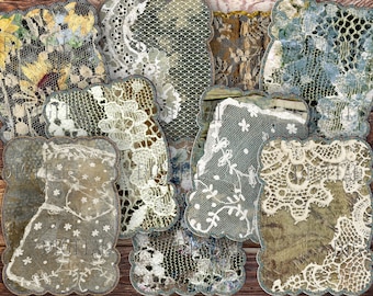 Lace & Old Book Covers Printable Ephemera, 50 Vintage Tags, Labels, Envelopes, Pockets, Cards, PDF