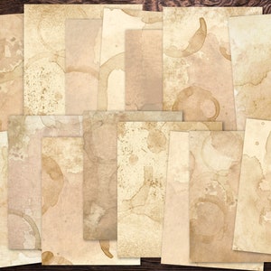 Papel tingido com café, 15 papéis tingidos com café digital, PDF, páginas de diário de lixo, 8,5" x 11"