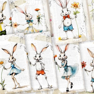 Wunderliches Kaninchen, fröhlicher Frühling, Osterhase Junk Journal Papier, 14 Ostern druckbare Seiten, PDF