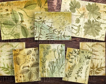 Botanical Junk Journal Printable, 14 Vintage Scrapbooking Pages, Plants Digital Collage Paper, PDF