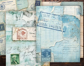 Vintage Ephemera Collage: Old Letters, Stamps, Postmarks Printable Junk Journal Supplies