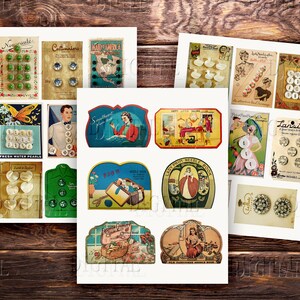 Vintage Button Printable Cards, Digital Buttons Collage, PDF, Set 3 - Etsy