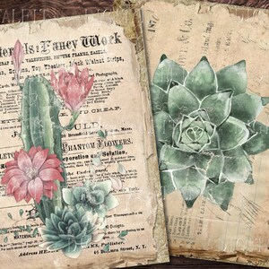 Cartes de journal cactus et pages de journal indésirable Cactus, éphémères imprimables, feuille de collage, PDF