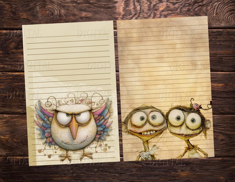 Fun Pappers Funny Whimsical Lined Paper, 14 Quirky Printable Half Pages, Digital ...