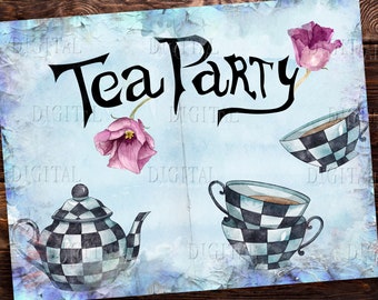 Alice in Wonderland Tea Party Junk Journal-pagina's (digitale download)