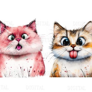 Chat fantasque et original, 16 fichiers JPG aquarelle haute résolution pour la journalisation indésirable, la fabrication de cartes, le téléchargement numérique, le scrapbooking, un usage commercial