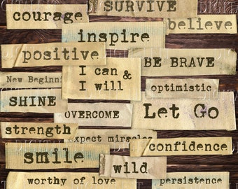 Mixed Words & Phrases, 20 Inspirational Words - Instant Digital Download, JPG