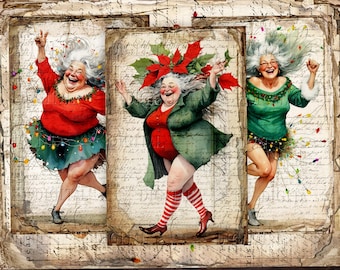 Funny Christmas Old Lady Postcards: 36 Quirky Women (PDF Digital Pages 5.5x8.5")