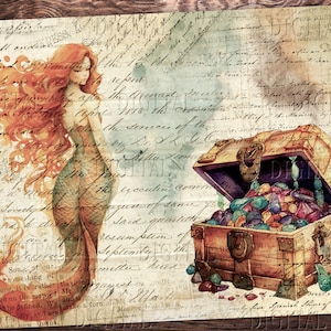 Kit digital de sirena, kit de diario basura de sirena con acuarela, 10 papeles para manualidades de sirena, PDF